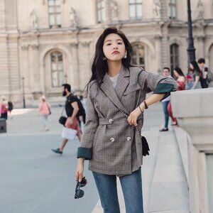 ENOR Waist Line Control Over Plaid Women’s Blazer Size Free NEW WITH TAG